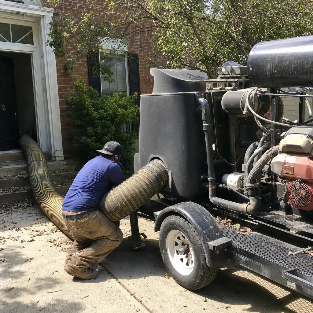 Technician performing professional air duct cleaning services at a home